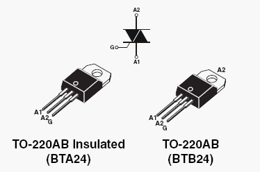 BTA24-800BW, Симистор на 25 Ампер 800 Вольт, бесснабберный ,изолированный корпус